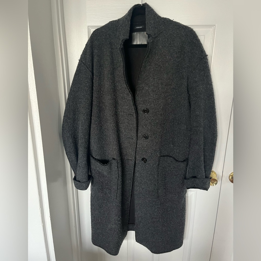 R13 - Wool Facing Raw Cut Coat in charcoal - Size S